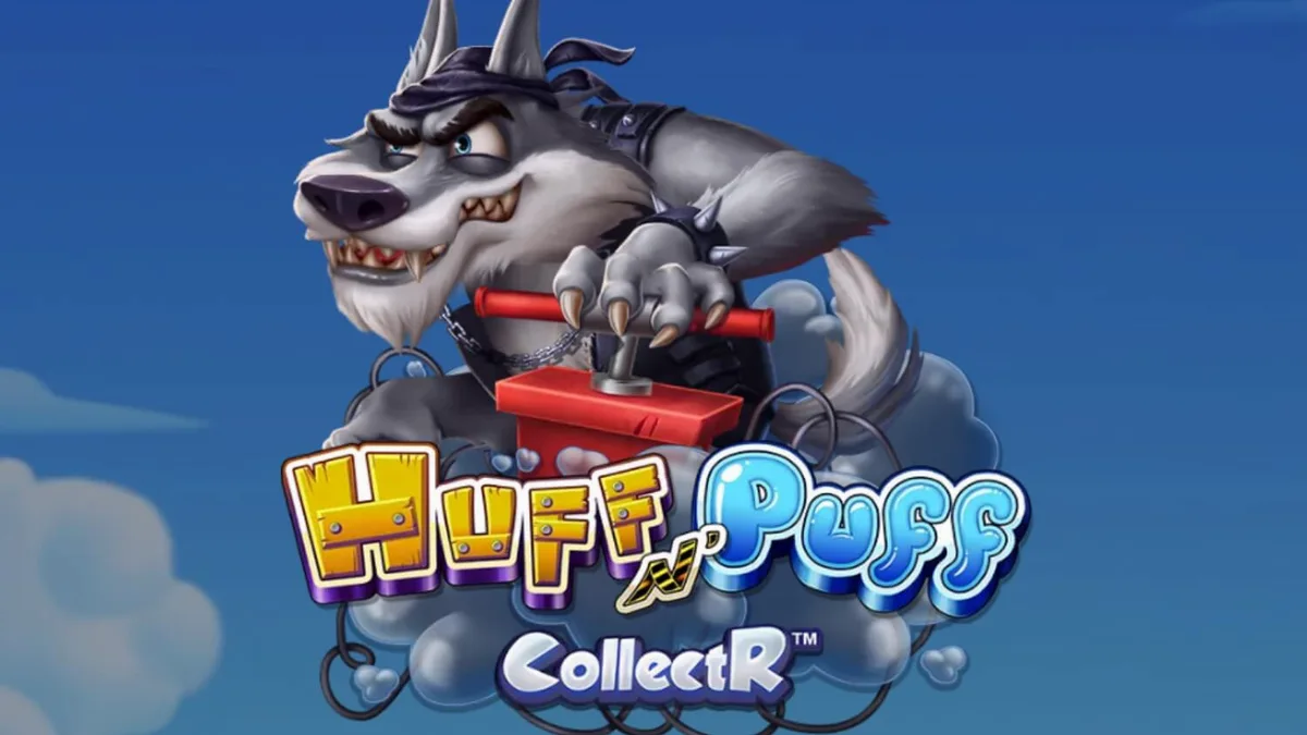 Tampilan visual slot Huff n Puff CollectR dengan tema babi konstruksi