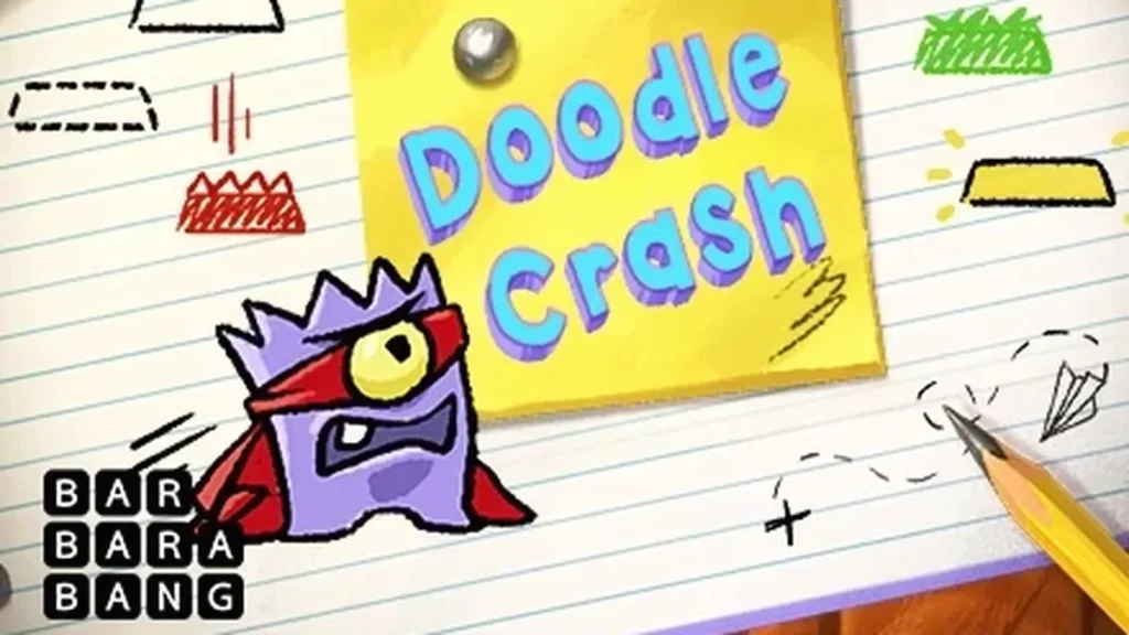 Tampilan visual game slot Doodle Crash yang penuh coretan kreatif